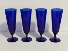 Set of 4 Pier 1 Solid Cobalt Blue Pilsner Beer Glasses 12oz 8 1/4″