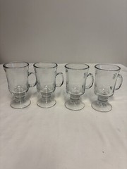 St. Patrick’s Day Libbey Glass Set of 4 Footed Irish Coffee Mugs 8.5 OZ Vintage!