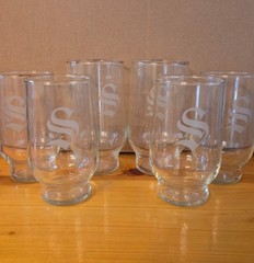 Set of 6 Vintage Etched Monogramed «S» Footed Drinking Highball Glasses 6-8oz