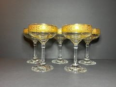 VTG Set of 5 Cristalleria Fratelli Fumo Crystal 24k Gold Rim Champagne Glasses