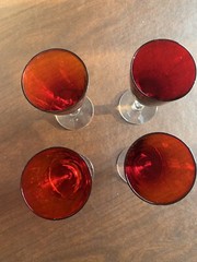 4 Ruby Red Wine/Cordial 5 1/4 in clear stemmed glasses Holiday Cheer!