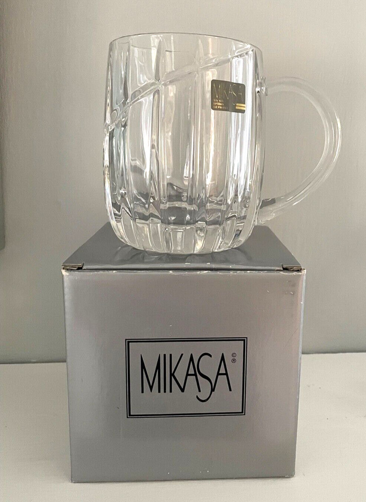MIKASA Crystal Uptown Mug Vertical Cut With Swirl 4.5″ Tall NIB