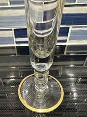 MCM Vintage Fluted 10” Footed Bud Vase Clear Glass Gold Wheat Design Gold Trim