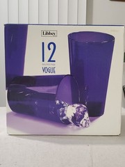 Vtg 12 Libbey VOGUE Cobalt Dark Blue Drinking Glasses 14.5 Oz & 17 Oz Set USA