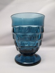 INDIANA GLASS Whitehall Colony CUBIST Riviera Blue PEDESTAL 9oz 4 1/4″ Tumbler
