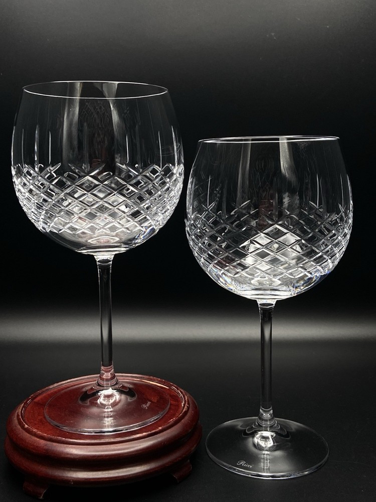 2 Ricci Cut Criss Cross Crystal Glass Red Wine Goblets Ballooned Stemware 20 Oz