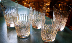 Vtg Set 5 DOUBLE OLD FASHIONED Hand Blown CLEAR CRYSTAL Glasses Xs & Oval Cuts