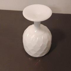 Vtg Diamond/Basketweave Design Milk Glass Textured Pedestal Goblet Scalloped Rim