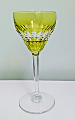 RARE Vintage VAL St.LAMBERT Cut to Clear Yellow Crystal Wine Glass: 7.3″, 4oz