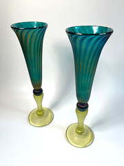 Vintage Signed Rick Strini Art Glass Iridescent Champagne Glasses Set of 2