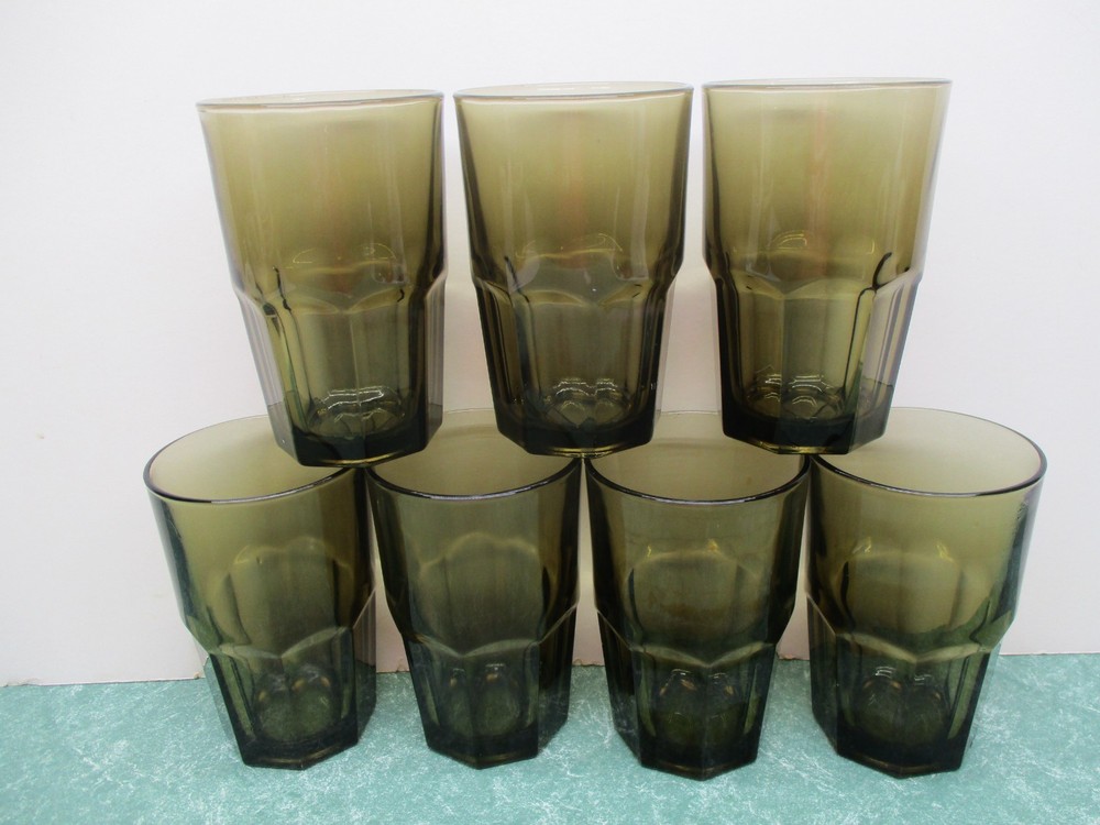 Set Of 7 Crisa Boston Mocha Brown Glasses/Tumblers 5 3/8” Tall 14oz