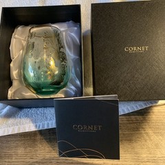 CORNET Barcelona Stemless Wine Glasses OCEAN MAJESTY + Box Green Gold single EUC