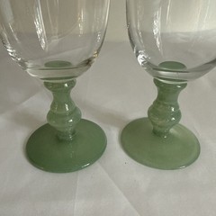 Villeroy & Boch Isabelle Jade Green Stem Water Goblets 8″ Set Of 2 Clear Bowl