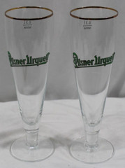 PIlsner Urquell Set 2 Pilsners .3l Vintage Gold Trim Faceted Stem