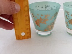 WILLIAM MEIER Half Rocks Glass 2 TEAL BLUE Frosted Bar Cocktail Glasses MCM