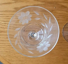 Crystal Etched Glass Sherbet Dishes Floral Design, Set of 3, 3.75″ Tall