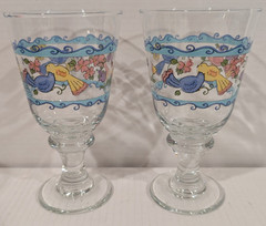 LIBBEY SUE ZIPKIN CLEAR GOBLETS 7″ SANGO SWEET SHOP BIRDS FLOWERS BEES Set of 4