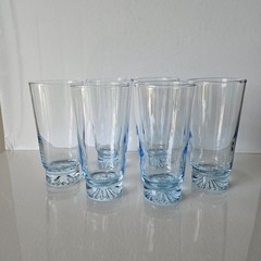 6 Vintage Light Ice Blue Drinking Water Glasses Tumblers 5.5″