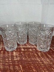 Vintage Heavy Clear Cut Glass Tumblers Set of 4 | Geometric Starburst Barware
