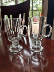 PAIR OF CLEAR GLASS IRISH COFFEE GLASSES 5-3/4″ HIGH