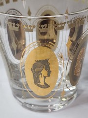 Vintage Set of 3 Gold Royal Ladies Portrait Cocktail Rocks Glasses Barware MCM