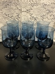 Set of 6 Libbey 8 oz Dusky Blue Indigo 5 5/8″ Tulip Stemware Water Glass Goblet