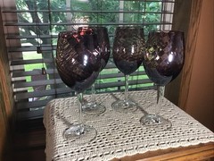 4 Stunning Amethyst Purple Optic Swirl 18 Oz 9 1/2” Wine Goblets Glasses