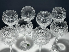 8 WATERFORD CRYSTAL CLARENDON WATER WINE GLASSES ARTIST SIGNED «JIM O’LEARY»