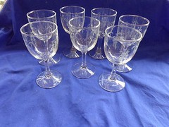 Vtg Sasaki Crystal 7 Wine Glasses CUT BAMBOO Multisided Faceted Stem 4 1/4 Glass