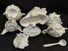 Antique Royal Bayreuth Conch Shell Iridescent Set &Victoria Czecho-Slovakia Vase