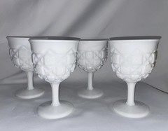 Set Of 4 Westmoreland Old Quilt Goblets 5 1/2 Inches High