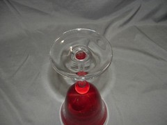 Beautiful 9″ Ruby Red Artglass Clear Stem Flared Tulip Goblet