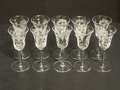 Morgantown No. 733 “Virginia” Etch 16-Panel 4-3/ 8” Optic Cordials ( Set of 10 )