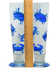 Pair of Footed Pilsner Beer Glasses Weighted Base Hand-Painted Crabs 9.5″H Beach