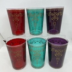 Moroccan Tea Glasses 4” Tall Artistic Vibrant Boho Style Set of 6 Vintage