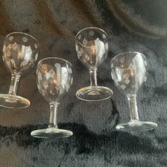 Vintage Set Of 4 Etched Stemmed Geometric Pattern Goblets Glasses 4 3/8”T 2 1/4D