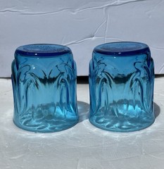 2 Vintage Anchor Hocking Colonial Blue Tulip Tumbler Low Ball Glasses 8oz