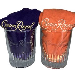 TWO Drink Glasses Whiskey Rocks Crown Royal 3 1/2” Etched & Embossed Logo 9 Oz