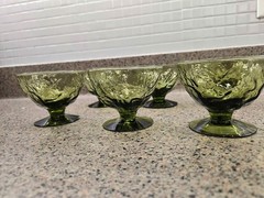 Vintage Morgantown Crinkle Olive Green Champagne Coupe Glasses – Set of 6 – MCM