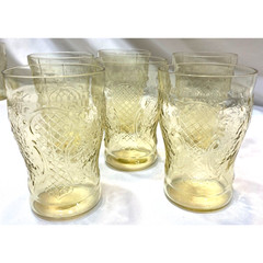 6 Federal Glass NORMANDIE «Bouquet and Lattice» Amber Flat Water Tumbler
