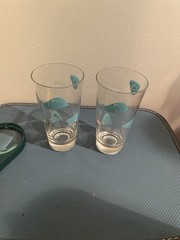 Vtg MCM Federal Glass Atomic Amoeba Boomerang Cocktail Glasses Turquoise Clear 7