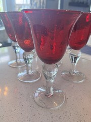 Set of 6 Home Studio Heartland Amber Red Glass Goblets 8” Tall – Pristine