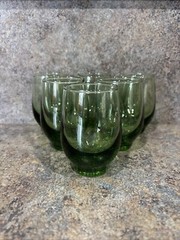 Vtg Libbey Glass Green Tempo 6 Oz Juice Wine 3.5″ Drink Glasses Set Of 6