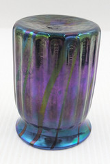 Elaine Hyde Iridescent Art Glass Tumbler Vase Ribbed Pattern Signed 1986