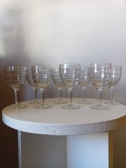 SET of 8 VTG Crystal Wine Goblets Block Optic Depression Hocking Glass 4.5 oz