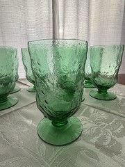 MORGANTOWN Vintage Crinkle Shamrock Green Footed Goblets 5.25″H 12oz Set of 8