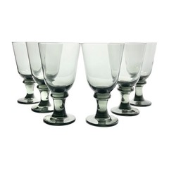 Libbey “Flare (Smokey Gray), Nova Black” Set of 6 Water or Wine Glasses 7” 14oz