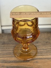 Set of 4 Amber TIFFIN Thumbprint Glasses (5-3/4”) King’s Crown Goblets Vintage