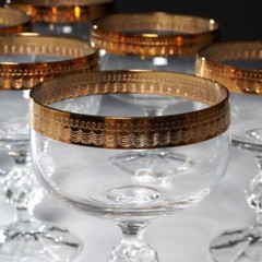 Art Deco Gold Dipped Gilded Etched Drapes Cut Champagne Cocktail Coupes 6pcs