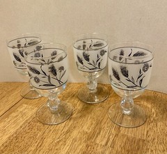 Vintage Libbey Silver Leaf Wheat Frosted Goblets Wine/Water Glasses Lot of 4-MCM